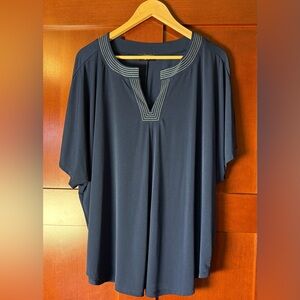 Lane Bryant Navy Blue Tunic Top With White Stitch Detail Size 18/20
